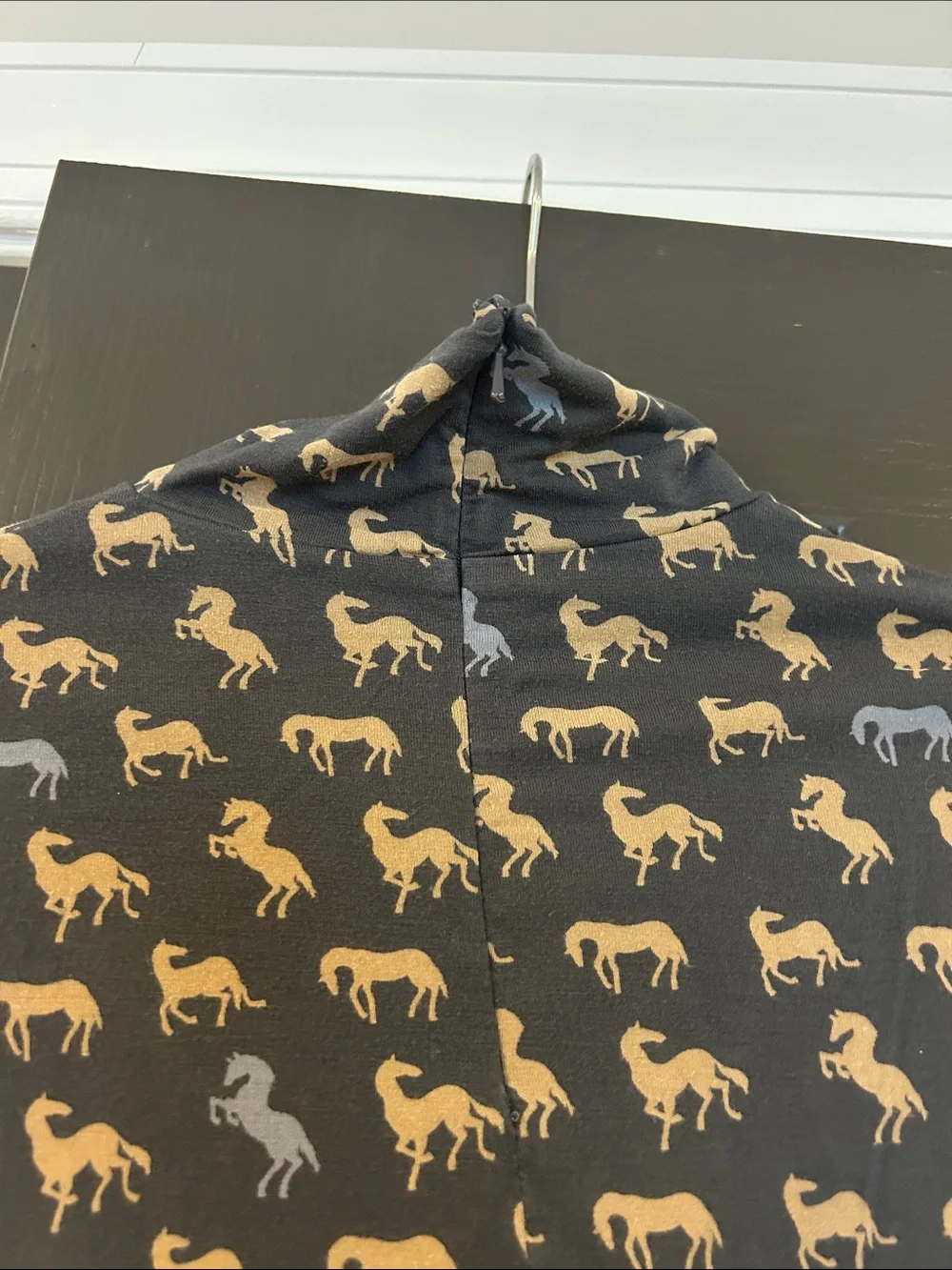Tory Burch Black Long-Sleeve Turtleneck with Tan Horse Print